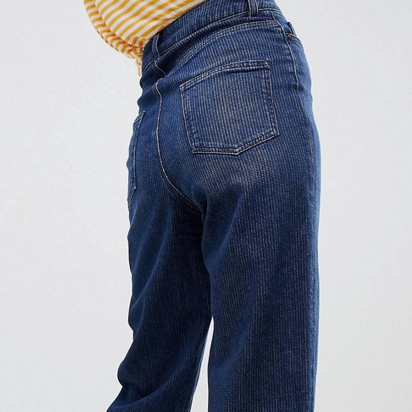 ASOS Design high waist raw hem cropped wide leg stretch jeans 🦋 blue striped - Picture 7 of 16